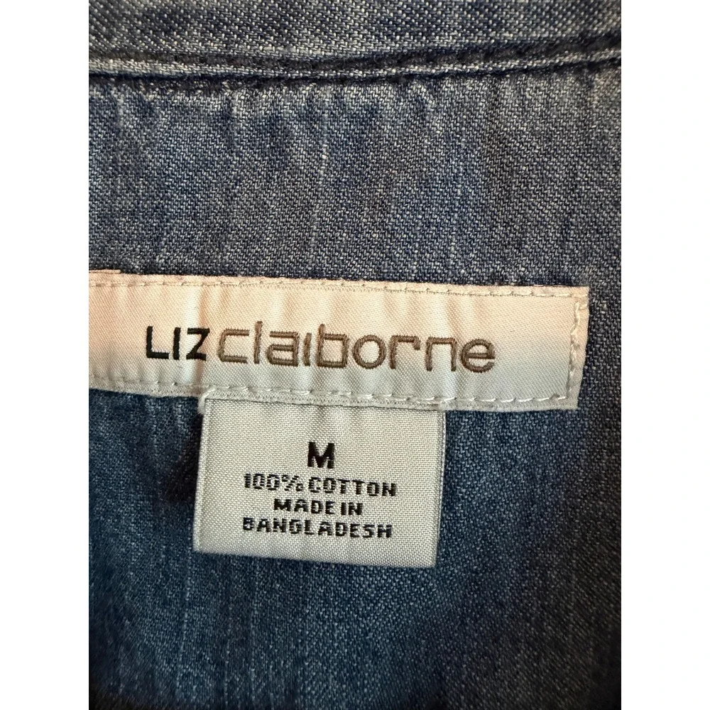 Liz Claiborne Denim Pearl Snap Shirt Vintage 1990s Western Cotton Top Medium - Picture 3 of 5